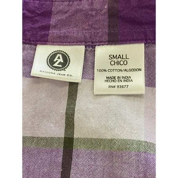 Arizona jeans junior shirts size small checked purple 100% cotton - Picture 4 of 4